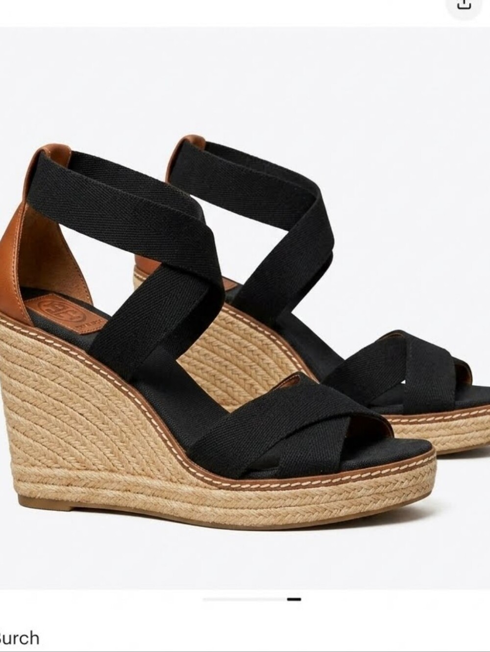 Tory Burch Frida Wedge Sandal Heel Size 9B Black Comfort Elastic Straps